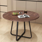 43.31'' Round Dining Table, Wood Kitchen Table with Metal X-Shaped Base, Kitchen Dining Room Circle Dinner Pedestal Table, Space Saving Industrial Circle Coffee Table for Home Living Room Furniture
