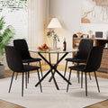 Modern Round Glass Dining Table Set for 4, 36'' Small Tempered Glass Tabletop Black Base with 4 Black Minimalism Dining Chairs, 5-Piece Clear Circle Dining Table Set(Easy Assemble)