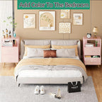 Aenuert Night Stand, Pink Nightstand with 2 Fabric Drawers, Wooden Side Table with Open Storage, 3-Tier Modern End Table, Bedside Table for Small Space, Living Room, Bedroom