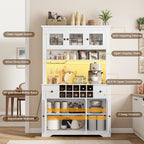 GAOMON 69" Pantry Cabinet with LED Light & Charging Station, Kitchen Pantry Storage Cabinet with Drawer & Adjustable Shelves, Coffee Bar Table for Kitchen Room, Living Room, Dining Room, White