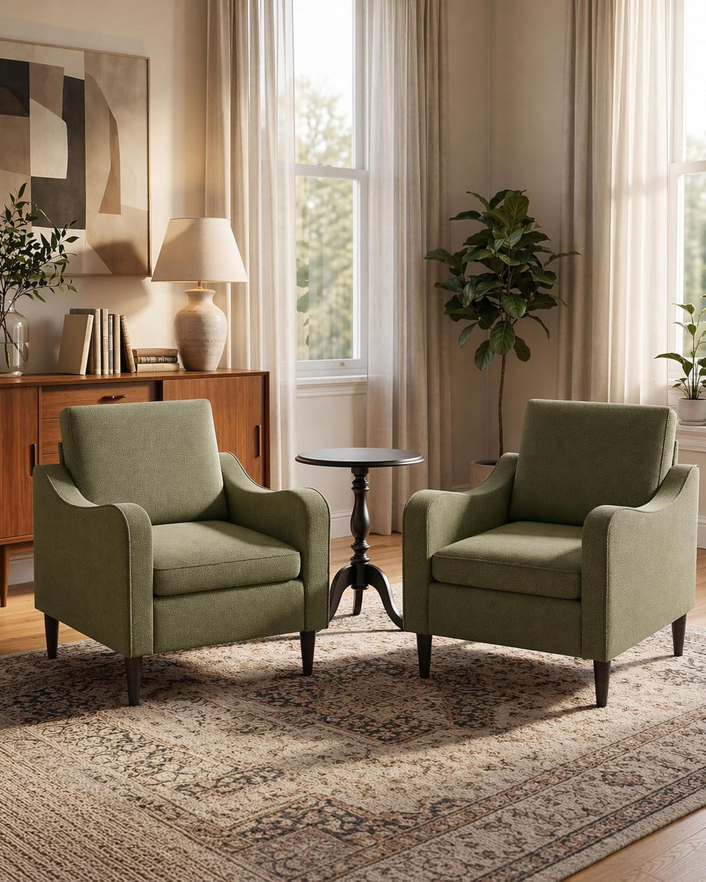 LEVELEVE Accent Arm Chair – Olive Green, Upholstered Scooped Comfy Reading Chair for Living Room, Bedroom, Apartment, Waiting Room
