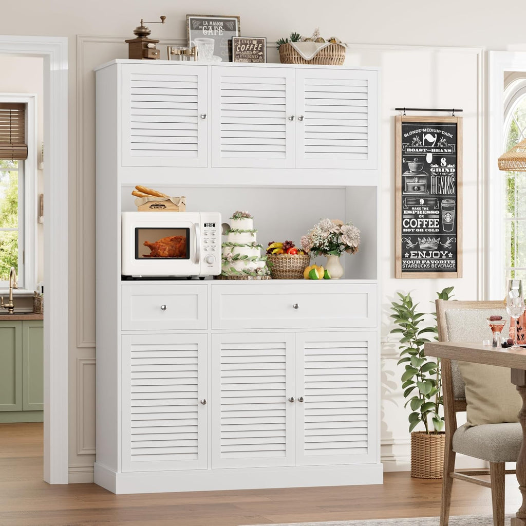 HIFIT 71" Tall Kitchen Pantry Cabinet with Spacious Countertop, 47.2" Wide Kitchen Hutch with Coffee Bar, Farmhouse Shoe Storage Cabinet for Entryway, White