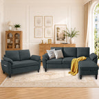 Convertible Sectional Sofa Set, 79" Modern L Shaped Couch and 57" Loveseat, Linen Upholstered 3 Seat Sofa with Storage Ottoman, Couches for Living Room, Apartment, Dark Grey