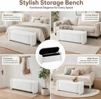 Oval White Velvet Storage Ottoman Bench, 48.8" | Velvet Upholstered Ottoman Bench with Storage, Safety Hinge, Foot Rest for Living Room, Bedroom, Small Apartment