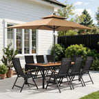 Crestlive Products Folding Patio Chairs Set of 2, 8-Level Adjustable Outdoor Recliner Chairs with Teak Armrest Aluminium Frame for Pool, Backyard, Black, DC071