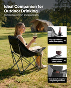 VEVOR Oversized Camping Chairs, 450 lbs Heavy Duty Support, Portable Padded Folding Camp Chairs with Dual Cup Holders & Wine Glass Holders, Carry Bag for Outdoor, Fishing, Black & Gray, 1 Pack