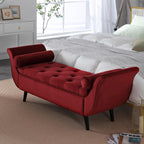 65" Storage Benches Velvet End of Bed Bench Storage Ottoman with Button-Tufted Large Upholstered Window Bench with Storage Shoe Cabinet Bench, for Bedroom, Entryway, Closet(Red)