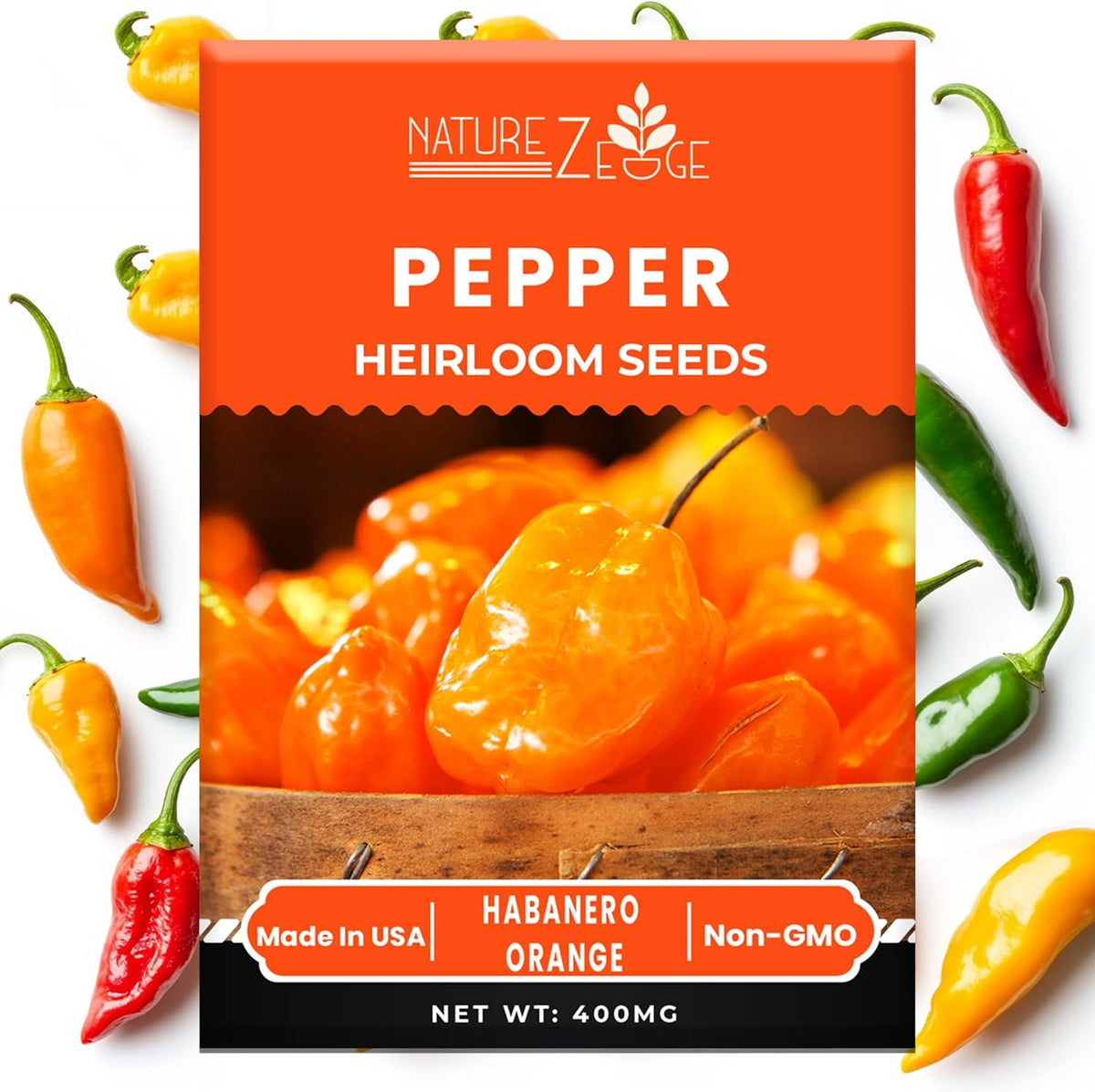 Hot Pepper Seeds for Planting, Cayenne, Hungarian Yellow, Jalapeno, Serrano, Habanero Orange, Heirloom Pepper Seeds Variety Pack, NonGMO, Made in USA