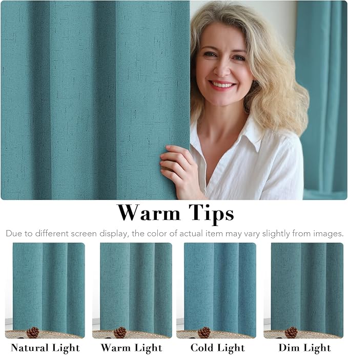 H.VERSAILTEX Linen Blackout Curtains Durable Thick Textured Linen Look 100% Blackout Patio Door Curtain Anti Rust Grommet Extra Wide Sliding Door Curtain Panel, W100 x L84 inch - Teal