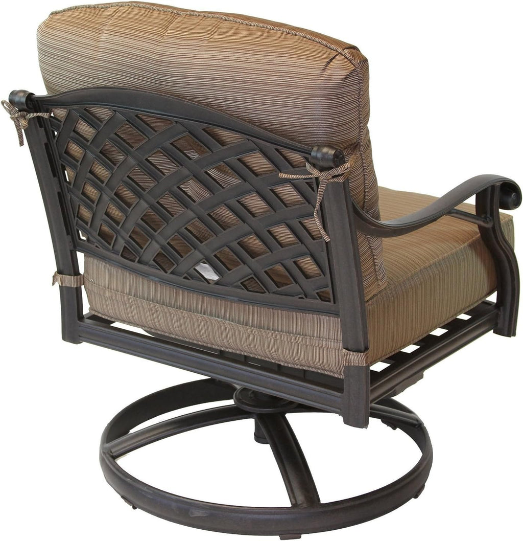 Nassau Cast Aluminum Powder Coated 4 Swivel Rocker Club Chairs with Walnut Seat Cushions - Antique Bronze