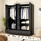 Armoire Wardrobe Closet with Drawer: Bedroom Wardrobe Closet for Hanging Clothes, Wood Cabinet for Clothes with Doors, Armoire with Shelves (Black, 63")