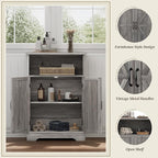 Smuxee Farmhouse Freestanding Cabinet Organizer with Barn Door and Adjustable Shelf, Wash Grey, for Bathroom, Kitchen, Living Room