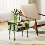 Acrylic Side Table, 2-Tier End Table with Open Storage for Small Spaces, Clear Nightstand Bedside Table with for Bedroom, Living Room (Green, 16.9" × 11.8“ × 17”)