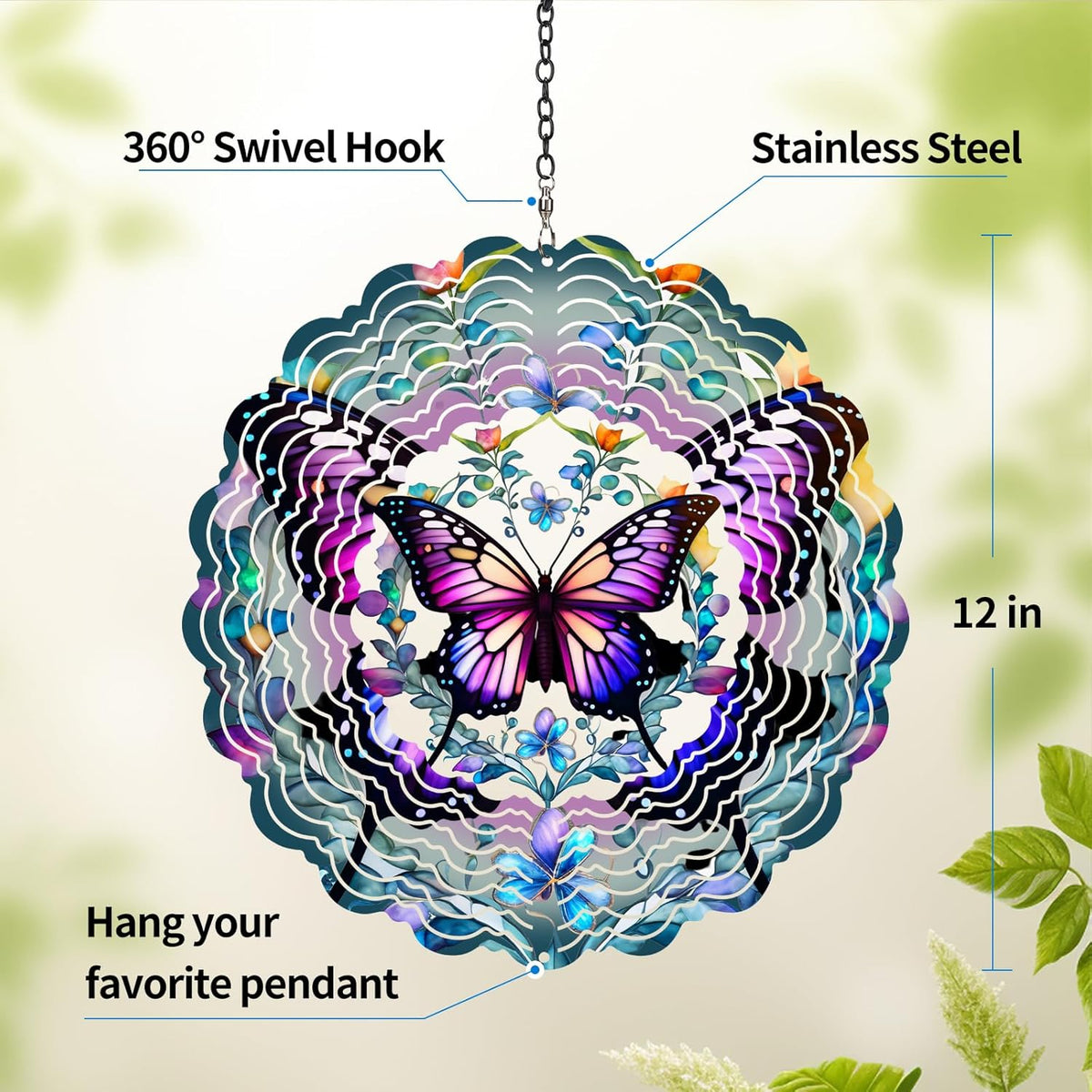 Butterfly Wind Spinner Outdoor - Birthday Gifts for Women, Men, Mom, Father, Garden Decor Gifts, Hanging Wind Sculptures 12 inch 3D Wind Spinners for Outdoor Decor for Outside, Yard, Patio Deals