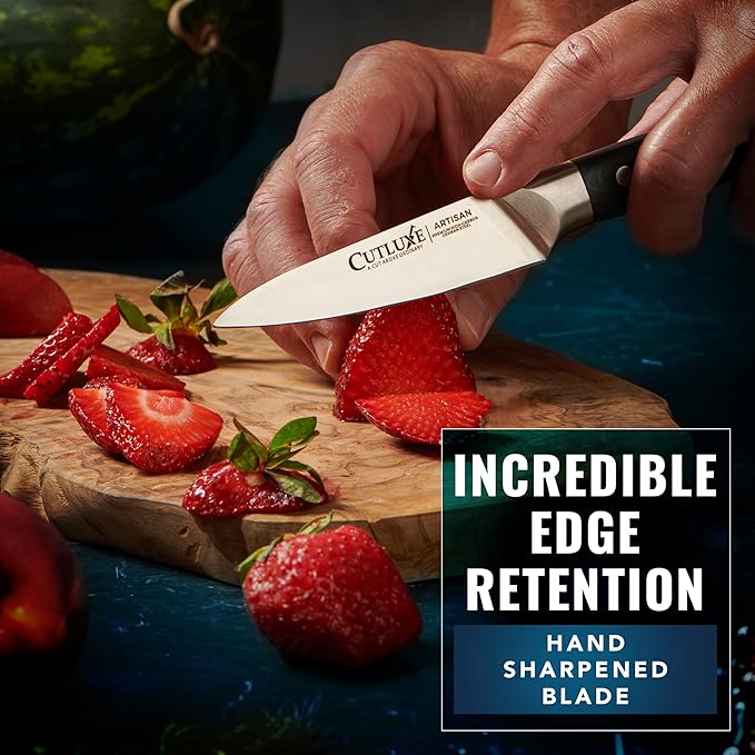 Cutluxe Paring Knife Set – 4" Fruit and 3" Peeling Knives – Small Knife with Razor Sharp Blade – High Carbon German Steel, Full Tang & Ergonomic Handle Design – Artisan Series