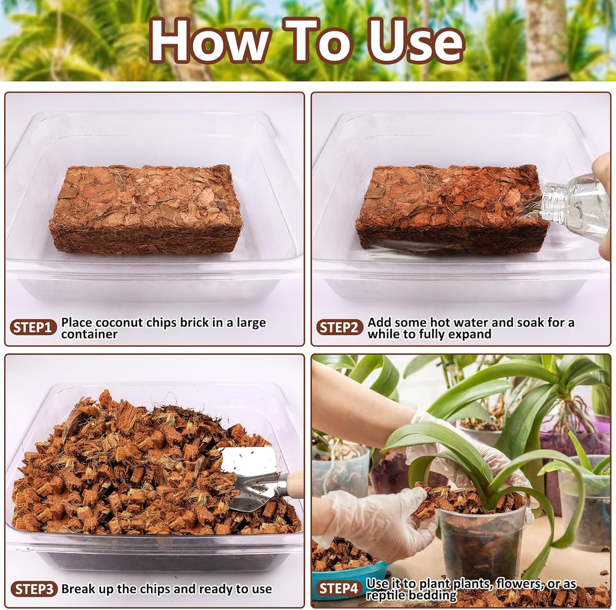 Legigo 4 Pack Coco Husk Chips- 4.4 LB 100% Organic Coconut Coir Chips Brick Potting Soil Mix with Low EC & PH Balance, Compressed Coconut Substrate Coco Chips Mulch Medium for Garden, Flowers, Plants