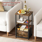 KIMBORA 3 Tier Small Side Table with Storage Basket, Living Room End Tables for Small Space, Bedside Nightstand for Bedroom, Sofa Couch, Rustic Brown and Classic Black