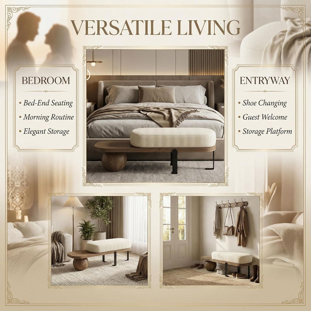 Upholstered Entryway Bench, 300lb Cushioned Wooden Bench with Abstract Metal Legs, Modern Accent Seat for Bedroom Living Room Hallway 80 * 35 * 45cm