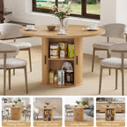 HOMMPA 48'' Round Dining Table for 4 Kitchen Dining Table with Storage Dinner Table with 2-Layer Shelf and Wood Slide Door for Home Dining Room Living Room Natural