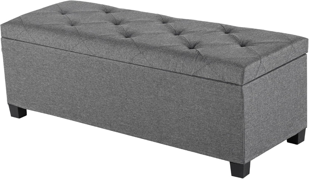 DUMOS Upholstered Storage Bench, End of Bed Ottoman, Extra Large 46.5 Gal (176L) Internal Volume, Foot Stool for Bedroom, Living Room, Sturdy Storage Chest, Dark Grey, 43.3" L x 15.7" W x 15.7" H