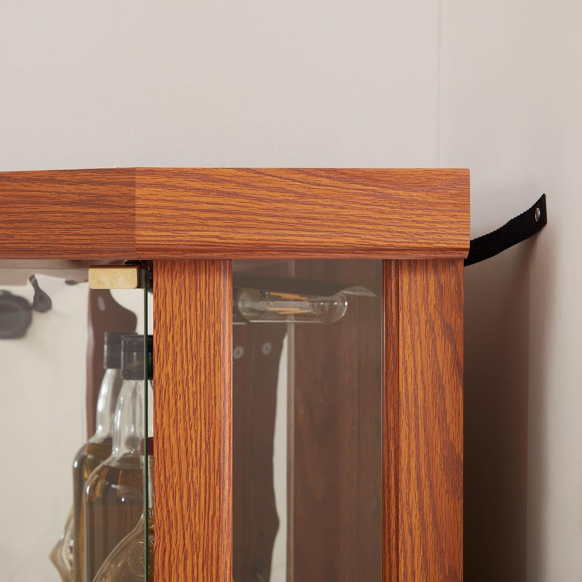 70" H Lighted Corner Curio Cabinet, Glass Display Cage with Tempered Glass Doors and 5 Adjustable Shelves, Wine Cabinet Storage Rack for Bar and Liquor Storage (Dark Oak)