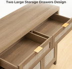 SICOTAS Rattan Sideboard Buffet Cabinet with Storage, Boho Credenza Accent Cabinet with 3 Doors and 2 Drawers, Farmhouse Console Coffee Bar for Kitchen, Living Room, and Entryway, Caramel Oak