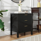 Fluted Nightstands Set of 2, Wooden Farmhouse Night Stands with 6 Drawer Bedside Table - Boho Tall End Table Accent Table for Bedroom, Living Room, （Black 2PCS）