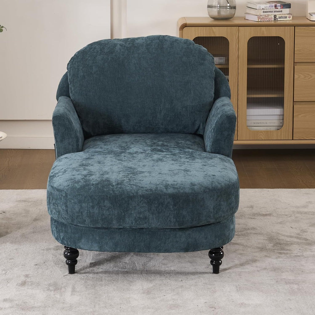 Chaise Lounge Chair Indoor, 59.8" Oversized Couch Reading Chairs, Chenille Comfortable Deep Sleeping Single Sofa, Upholstered Modern Couch Sofa Bed for Living Room, Bedroom & Apartment (Teal)