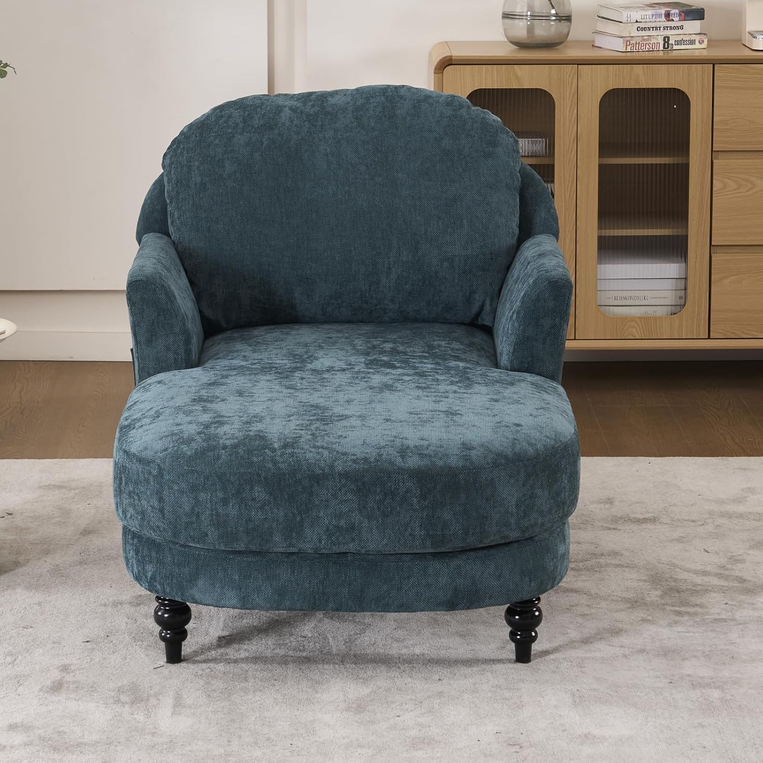 Chaise Lounge Chair Indoor, 59.8" Oversized Couch Reading Chairs, Chenille Comfortable Deep Sleeping Single Sofa, Upholstered Modern Couch Sofa Bed for Living Room, Bedroom & Apartment (Teal)