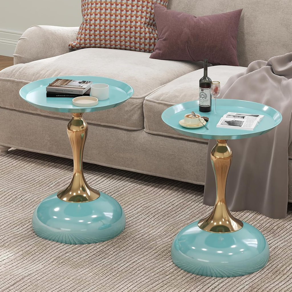 1-Pack Light Green Sleek Hourglass Side Table - Glossy Finish & Metallic Base | Contemporary Accent End Table for Living Room, Cafe & Home Decor Spaces