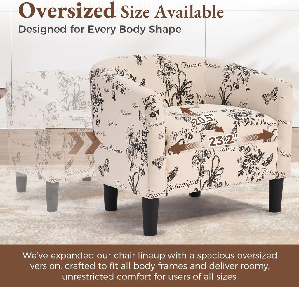 INZOY Oversized Accent Chair with Ottoman, 23.2" W Oversized Club Chair with Ottoman Set, Comfy Fabric Barrel Reading Chairs for Living Room Bedroom, Round Reading Chair with Foot Rest, Flower Pattern