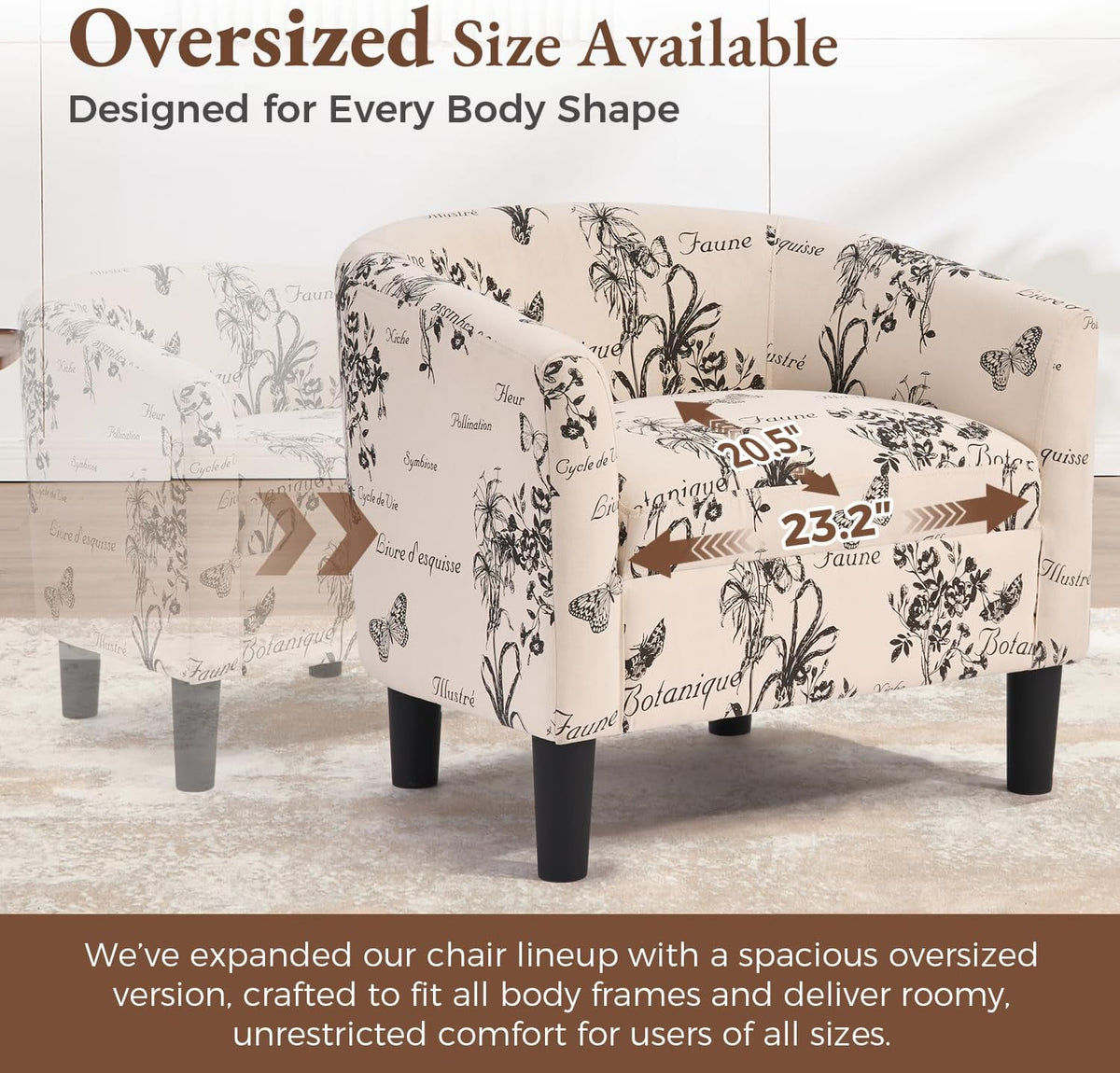 INZOY Oversized Accent Chair with Ottoman, 23.2" W Oversized Club Chair with Ottoman Set, Comfy Fabric Barrel Reading Chairs for Living Room Bedroom, Round Reading Chair with Foot Rest, Flower Pattern