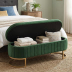 65" Velvet Storage Ottoman Bench End of Bed for Bedroom Entryway Green | Velvet Large Storage Solid Wood with Metal Leg 300 lbs Weight