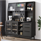 Pantry Storage Cabinet with Microwave Stand, Sliding Charging Station, Drawers & Shelves - Tall Food Pantry Organizer for Home, Metal Orifice Plate Included