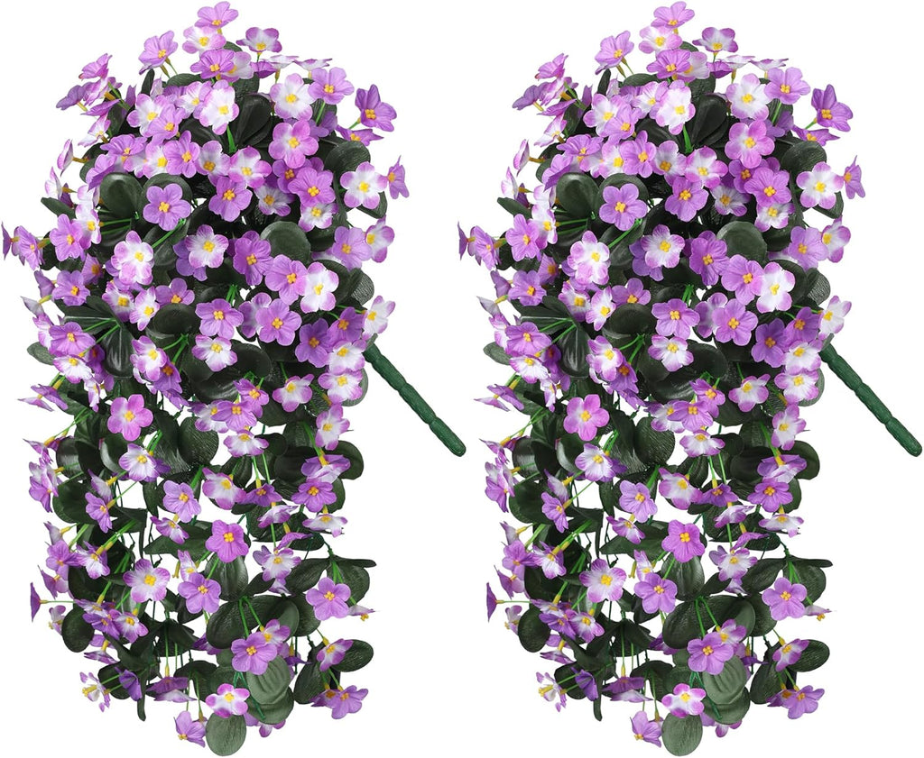 HyeFlora 2PCS Artificial Fall Hanging Flowers for Outdoors, Faux Daisy Muns Plants Fake Silk Orchid Long Stems UV Resistant for Home Garden Wall Party Indoor Outdoor Decor(Light Fuchsia and Fuchsia)