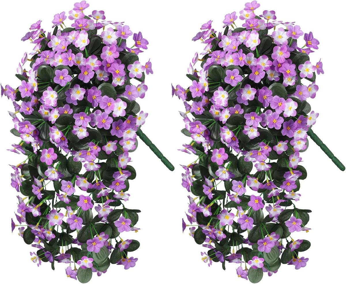 HyeFlora 2PCS Artificial Fall Hanging Flowers for Outdoors, Faux Daisy Muns Plants Fake Silk Orchid Long Stems UV Resistant for Home Garden Wall Party Indoor Outdoor Decor(Light Fuchsia and Fuchsia)