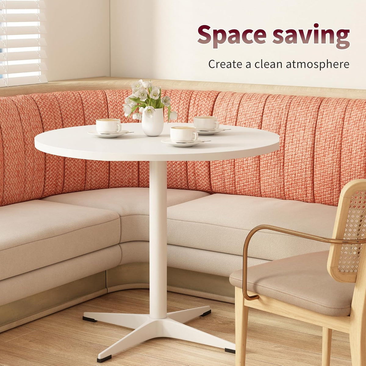 Round Dining Table Kitchen Table for 4 People 30 inch Circle Mid Century Modern Table with Sturdy Metal Base for Small Spaces Dining Room Living Room Office Farmhouse Water-Resistant, White