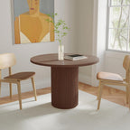 Modern Round Pedestal Dining Table with Solid Wood Base, 35'' Fluted Walnut Table for Kitchen or Small Dining Space