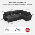 Sectional Sleeper Sofa with Pull Out Bed, Plush Corduroy 7 Seat Modular Sectional Sofa with Storage Chaise and Adjustable Backrest, Cloud Couches for Living Room, Apartment, Dark Grey
