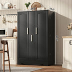 kepptory 47" Kitchen Pantry, Farmhouse Storage Cabinet with Barn Doors, Organizer, Pantry Cabinet with Lock Door and Adjustable Shelves, Rustic Wood Cupboard for Kitchen, Dining Room, Bathroom, Black