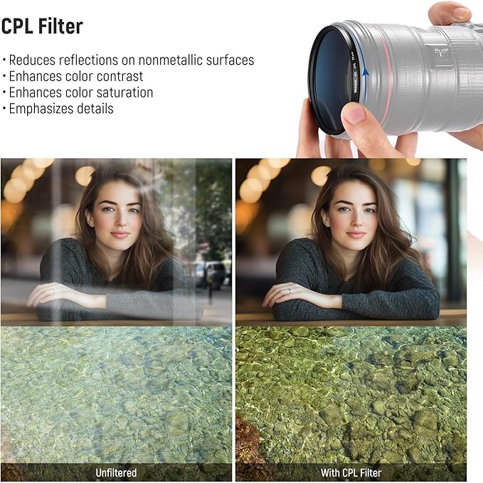 NEEWER 77mm UV/CPL/ND Lens Filter Kit, UV Protection + Circular Polarizing + Neutral Density (ND8) Camera Lens Filter Set with Multicoated Optical Glass, Slim Frame & Upgraded Foldable Storage Case