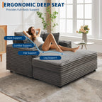 GarveeHome 60-inch Oversized Chaise Lounge Chair Indoor, Comfy Corduroy Lounge Sofa with Charging Station, Cup Holders & Throw Pillows, Cozy Sleeper Couch for Living Room Apartments, Grey