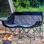 Double Camping Chair for 2 Persons, Oversized Folding Loveseat Camping Chair with Cup & Wine Holders, Heavy Duty 750LBS Support, Portable Camping Couch for Outdoor, Lawn, Beach, Black+Grey