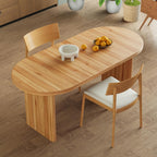 GDFStudio 55.12"-70.87" Farmhouse Extendable Oval Dining Table for 4-6, Modern Solid Wood Kitchen & Dining Table with Removable Leaf Mid-Century Modern Round Dining Tables Space Saving, Natural Walnut