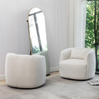KINWELL 34" W Boucle Swivel Barrel Chairs with Pillow Set of 2, Beige