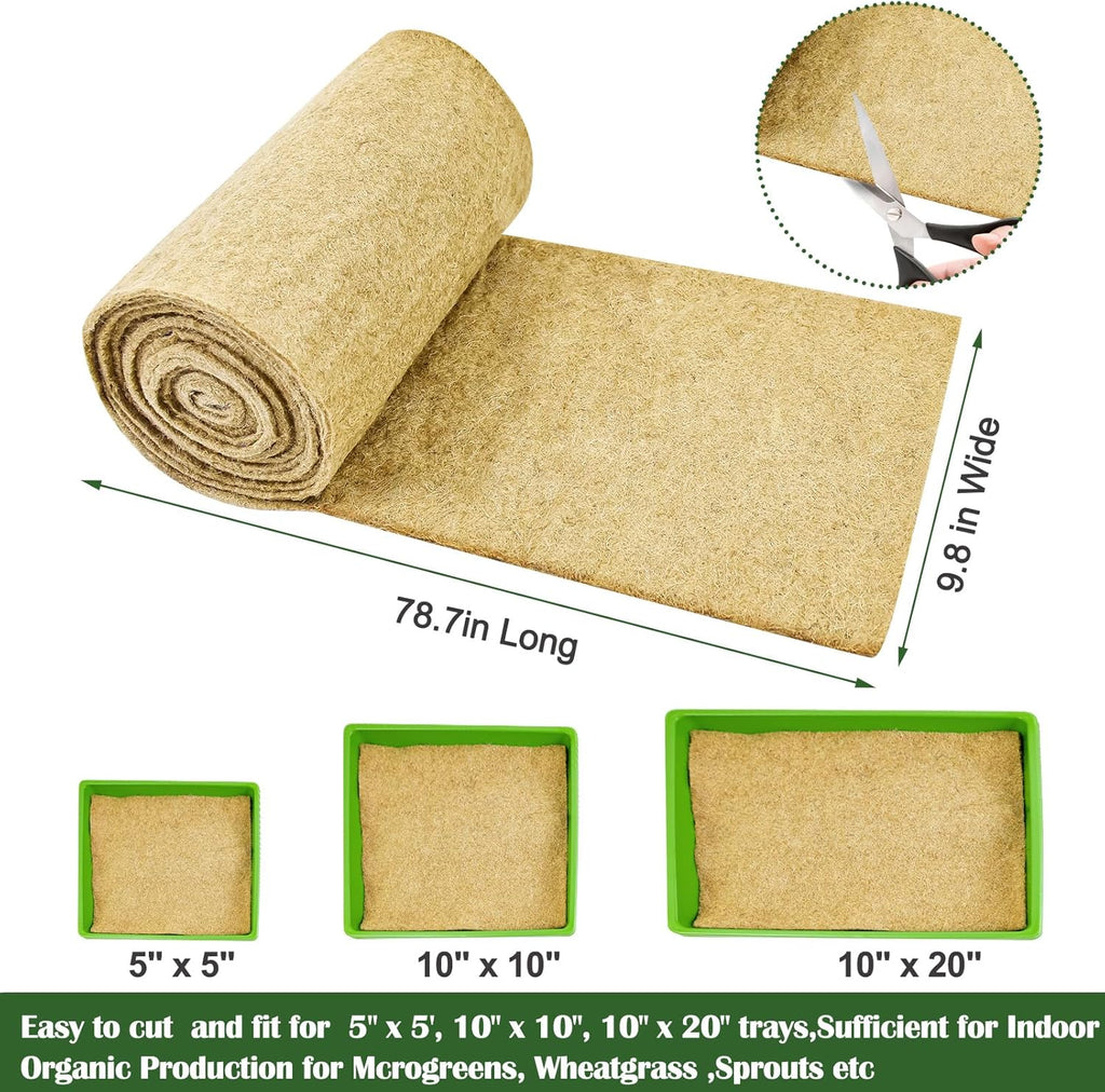 1Roll 10" X 79" Microgreen Grow Mat Natural Fiber Grow Mats Microgreens Grow Kit Hydroponic Pads Indoor Organic Production for Microgreen Starter Tray Wheatgrass Sprouts