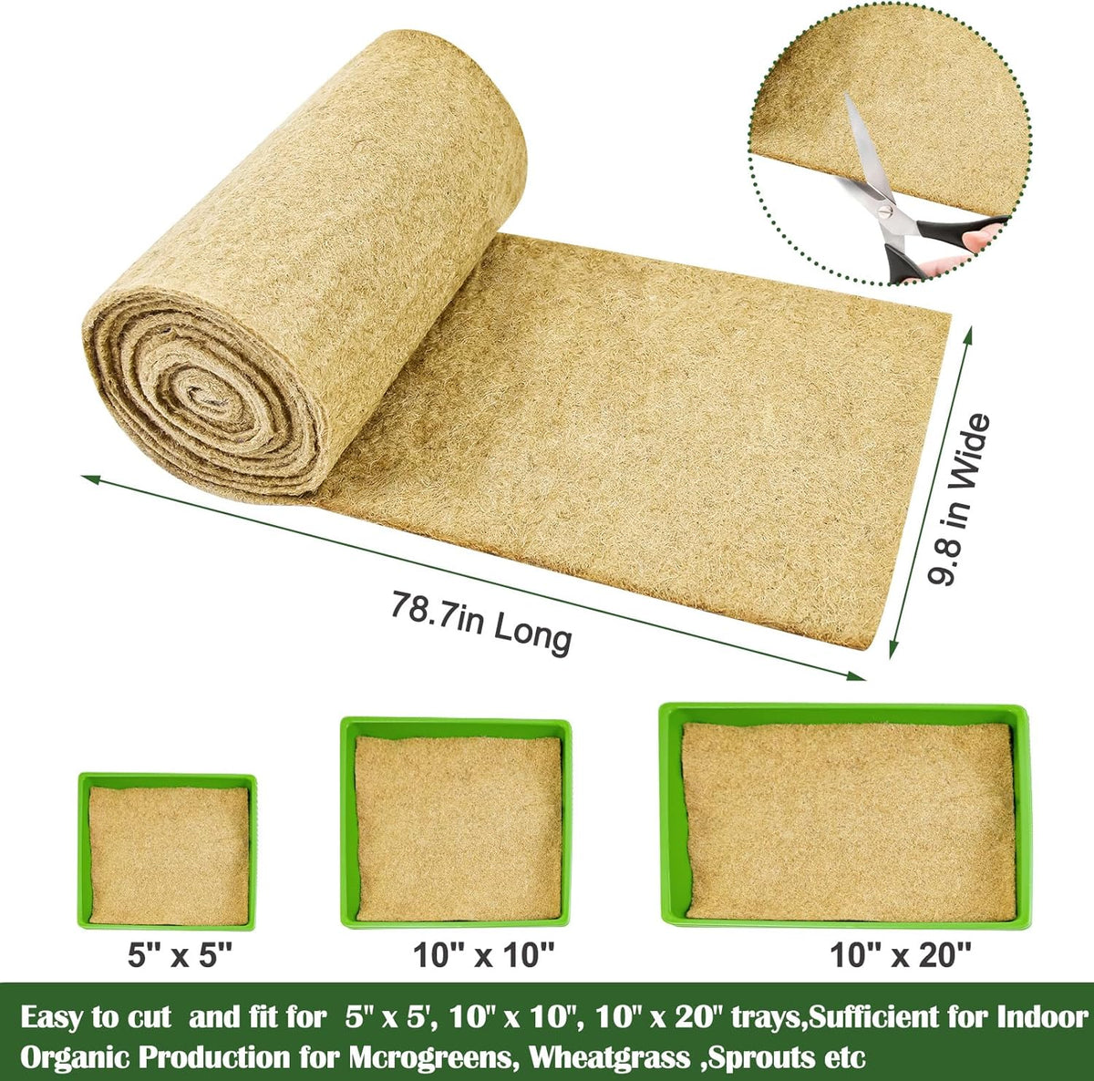1Roll 10" X 79" Microgreen Grow Mat Natural Fiber Grow Mats Microgreens Grow Kit Hydroponic Pads Indoor Organic Production for Microgreen Starter Tray Wheatgrass Sprouts