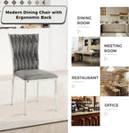 Velvet Dining Chairs Set of 4, Modern Woven Kitchen Chairs with Silver Metal Legs, Upholstered Cushion with High Back, Dirt Resistance, Easy to Install, for Living Room, Dining Room - Dark Grey