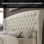 AMERLIFE Queen Size Upholstered Sleigh Bed Frame with Wingback Headboard