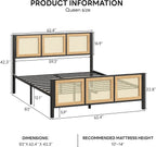 LIKIMIO Queen Bed Frame, Platform Bed Frame with Rattan Headboard